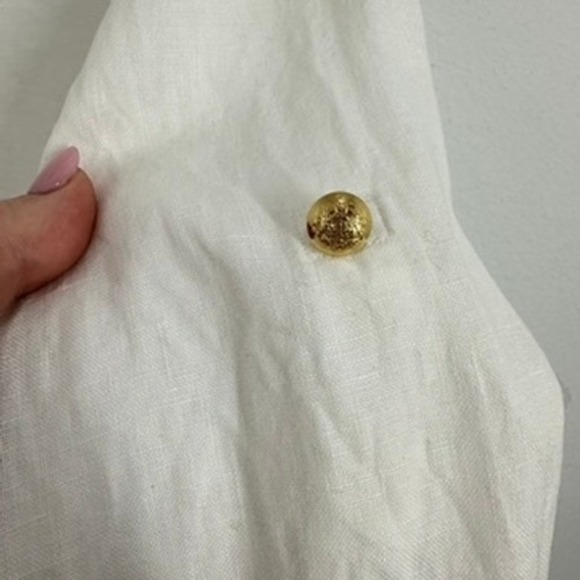 Lauren Ralph Lauren White Linen Button Down Shirt Womens XL Roll Tab Long Sleeve - Picture 7 of 7